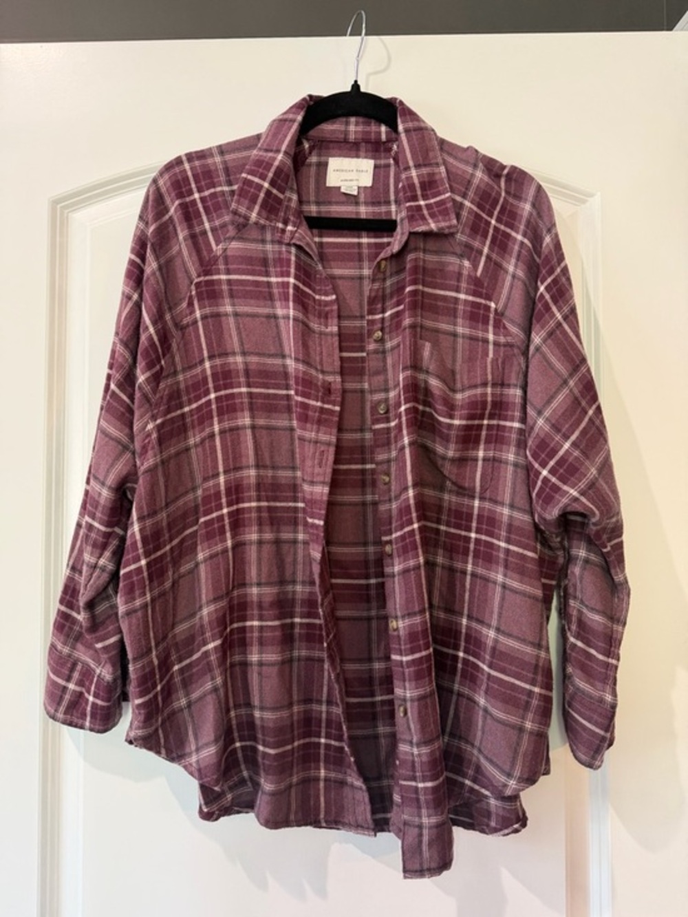 American Eagle Oversized Plaid Shacket in Burgundy Purple and Cream (S)